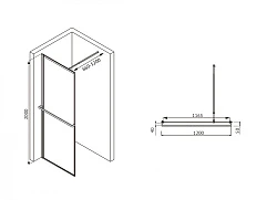 Душевая перегородка ABBER Immer Offen 120см AG60120B профиль черный, стекло прозрачное