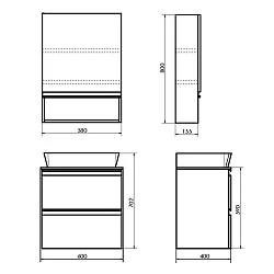 Тумба с раковиной Comforty Комфорти Эдинбург 60 00-00005700CF бетон светлый, с черной столешницей