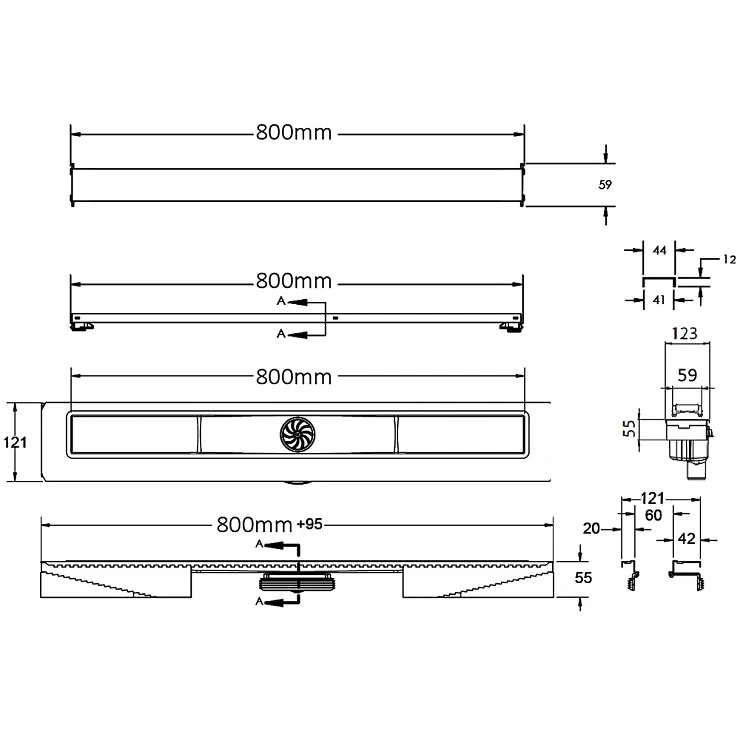 Душевой лоток Berges C1 Brise 80 090033 хром матовый