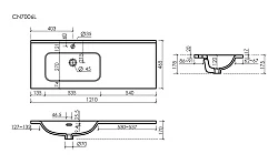 Раковина встраиваемая Ceramica Nova Element 120см CN7006L чаша слева, белая