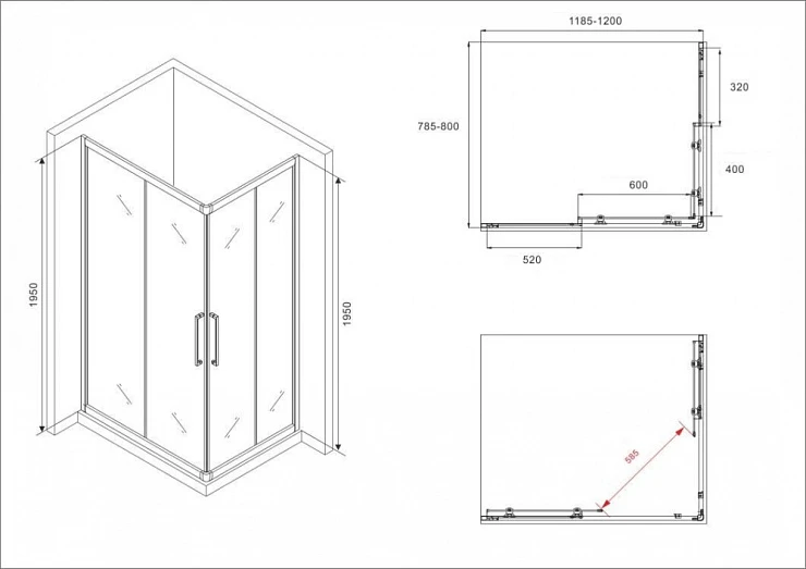Душевой уголок ABBER Schwarzer Diamant 120x80см AG02128MH профиль хром, стекло матовое