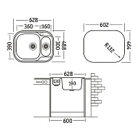 Кухонная мойка Ukinox Галант 63х49см GAP628.488 15GT8K 2L хром