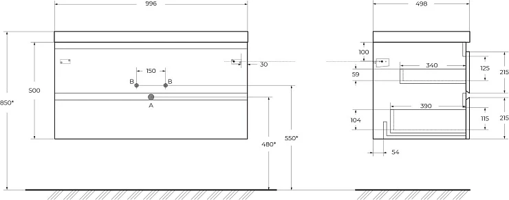 Тумба с раковиной Cezares Molveno 100 legno grigio