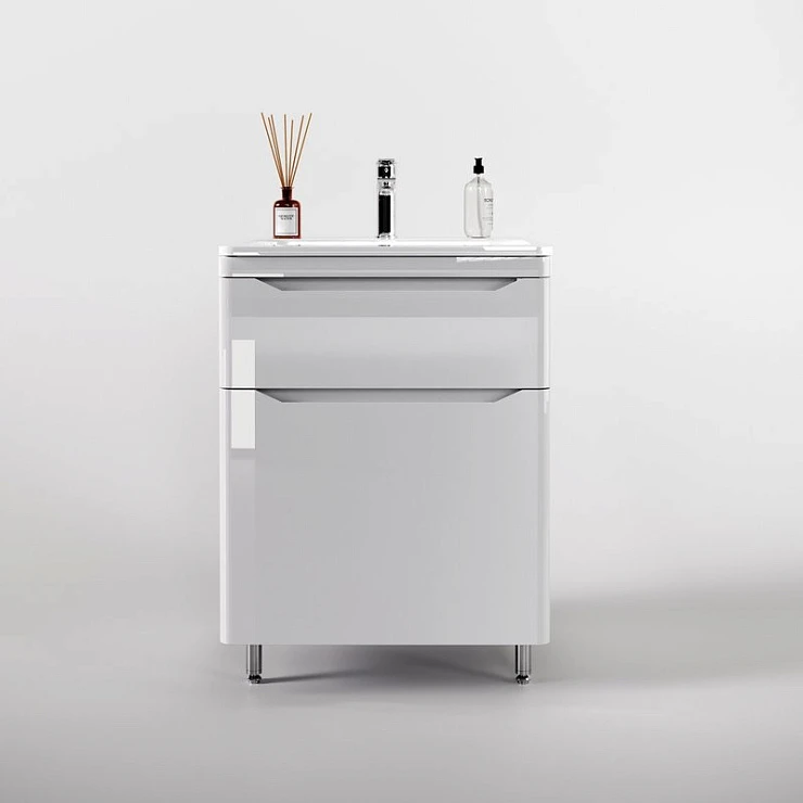 Тумба с раковиной Style Line Марелла 60 напольная, антискрейтч белый глянец