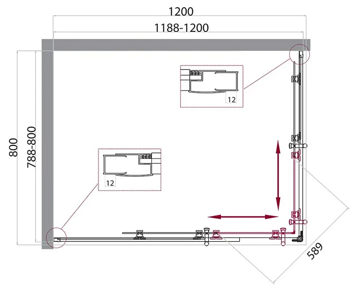 Душевой уголок BelBagno Uno 120x80см UNO-195-AH-2-120/80-C-Cr профиль хром, стекло прозрачное