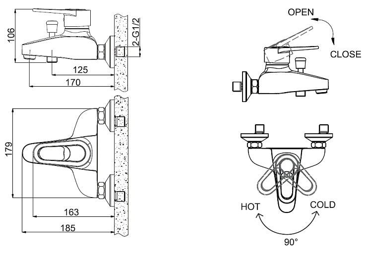Смеситель для ванны с душем Bravat LOOP F6124182CP-01-RUS хром