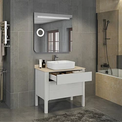 Тумба с раковиной Comforty Лондон 90-2 00004138841 белая глянцевая, с бежевой столешницей