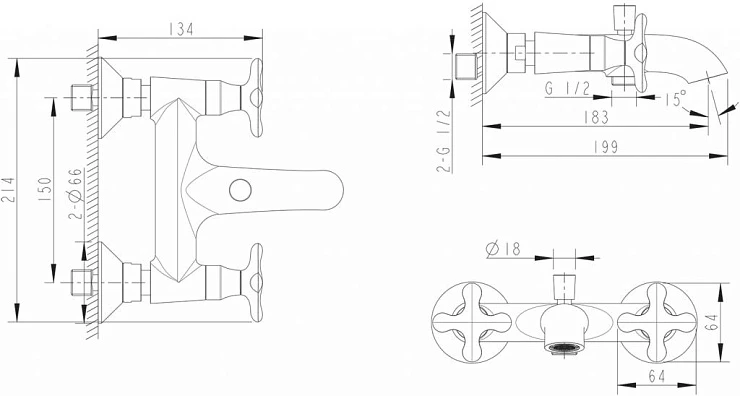 Смеситель для ванны с душем Bravat Line F65299C-1 хром