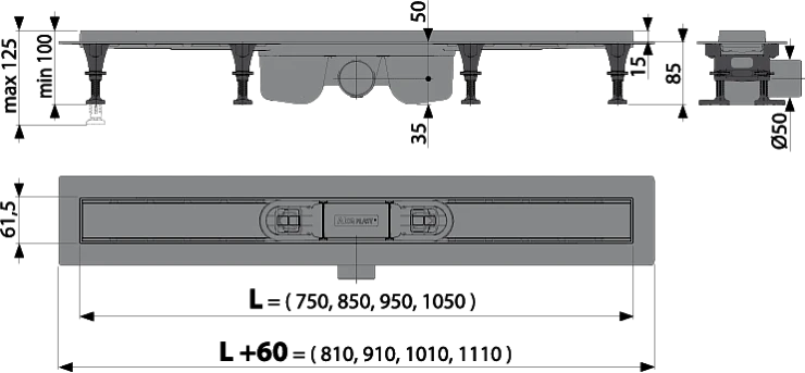 Душевой лоток AlcaPlast Optima APZ12-950 с опорами, хром