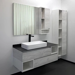 Тумба с раковиной Comforty Прага 120 00-00004130CF дуб белый, с антрацитовой столешницей