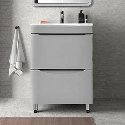 Тумба с раковиной Style Line Бергамо мини 60 напольная, антискрейч серый матовый