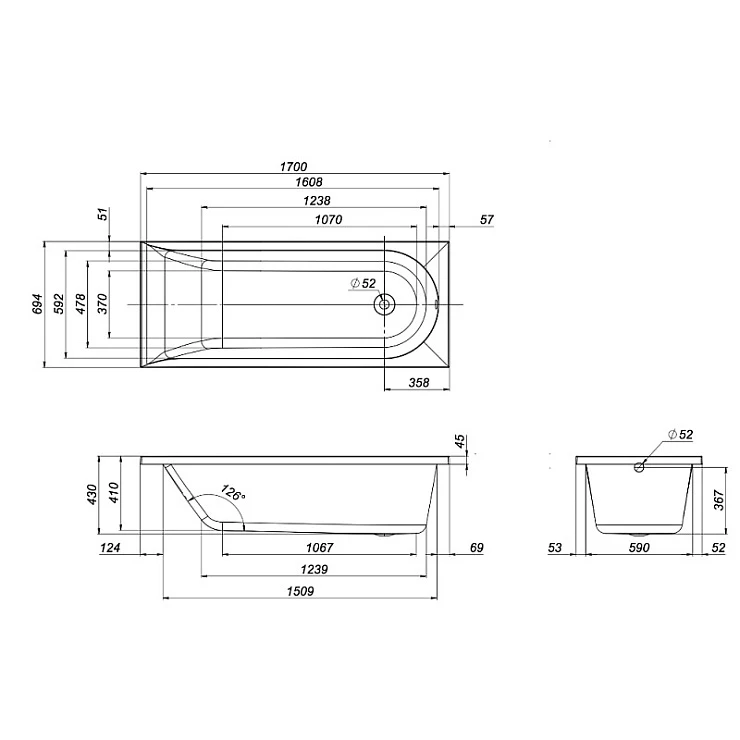 Акриловая ванна AM.PM Spirit 170x70 W72A-170-070W-A2 белая глянцевая