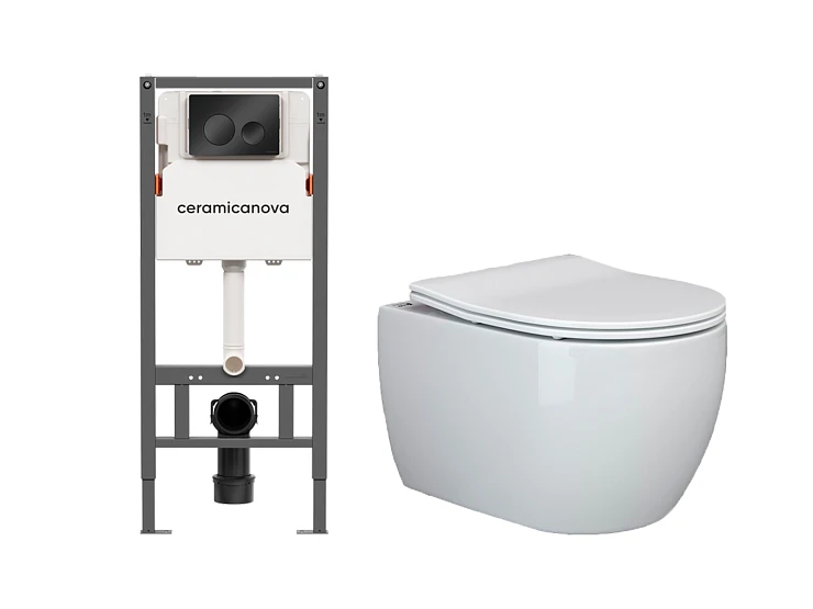 Комплект инсталляции Ceramica Nova CN121001MB с унитазом CN3001, кнопка черная матовая