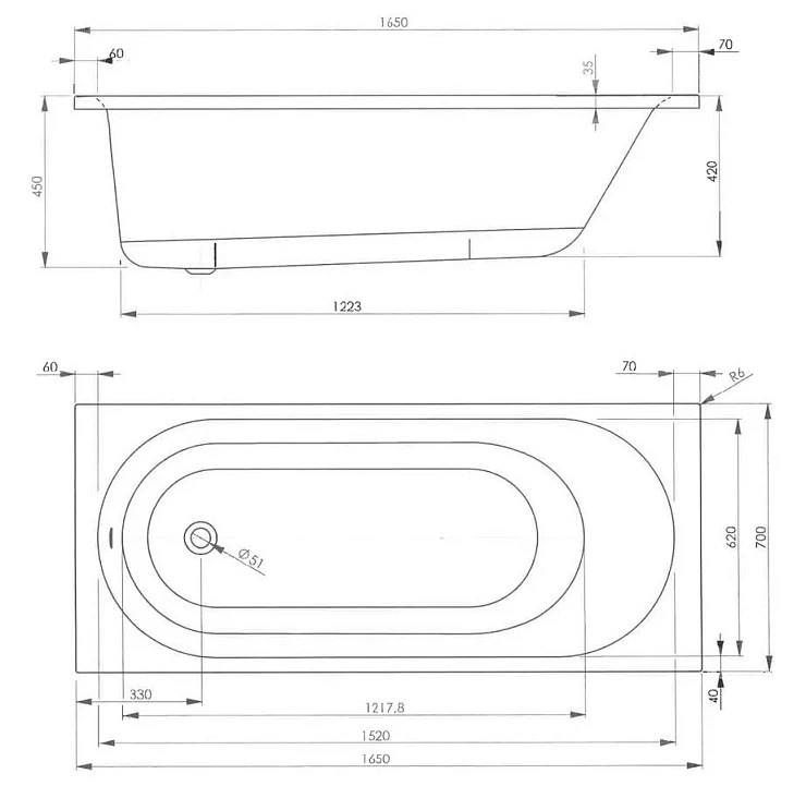 Акриловая ванна Vagnerplast Kasandra 165x70 VPBA165KAS2X-04 белая глянцевая