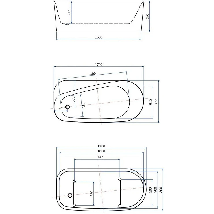 Акриловая ванна Allen Brau Priority 170x80 2.31001.21/AM антрацит