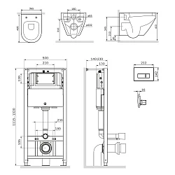 Инсталляция с унитазом и клавишей AM.PM Spirit 2.0 IS48051.701700 белый, синий, хром