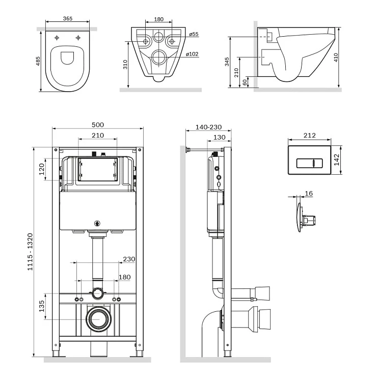 Инсталляция с унитазом и клавишей AM.PM Spirit 2.0 IS48001.701700 белый, синий