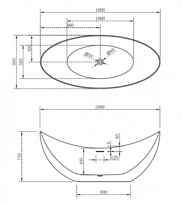 Акриловая ванна ABBER 180x80 AB9333 белая глянцевая