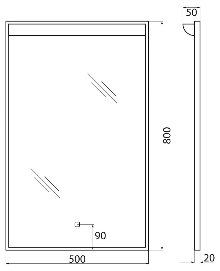 Зеркало BelBagno 50 SPC-UNO-500-800-TCH с подсветкой