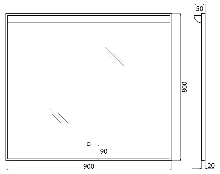 Зеркало BelBagno Uno 90 SPC-UNO-900-800-TCH с подсветкой