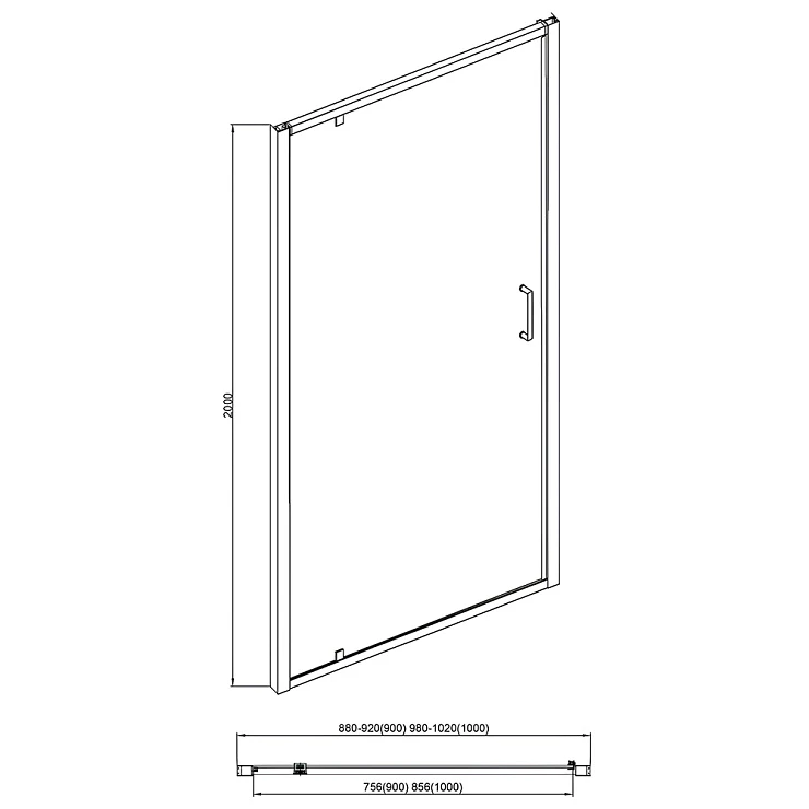 Душевая дверь в нишу Bravat Blackline 90x200см BD100.4111B профиль черный, стекло прозрачное