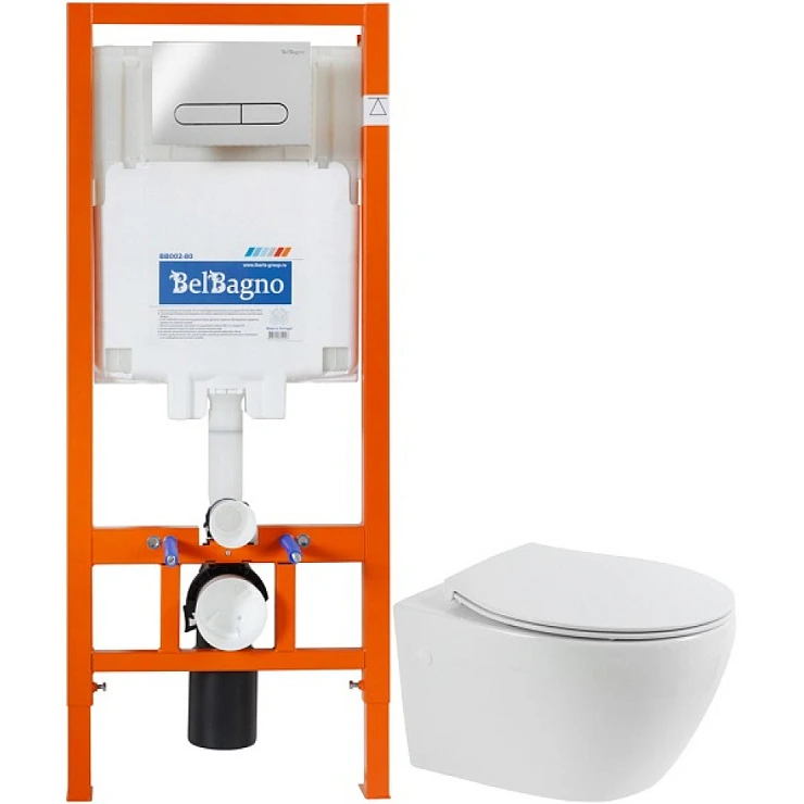Комплект системы инсталляции BelBagno с унитазом и кнопкой BB507B/BB1055SC/BB002-80/BB005-PR-CHROME
