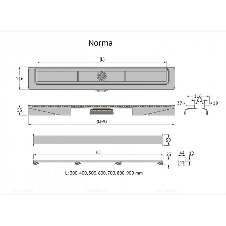 Душевой лоток Berges C1 Norma 70 095138 черный матовый