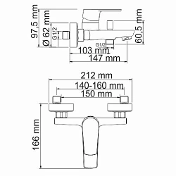 Смеситель для ванны с душем Wasserkraft Dill 6101 хром