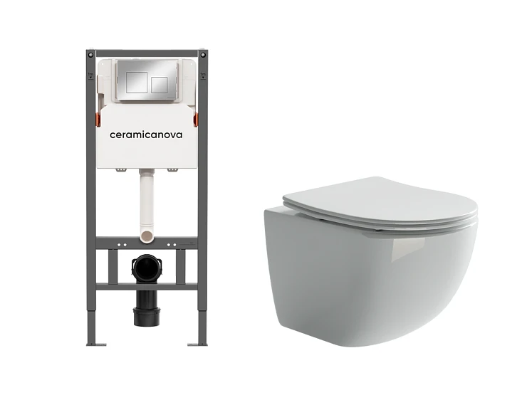 Комплект инсталляции Ceramica Nova CN121002CH с унитазом CN3009, кнопка хром глянец