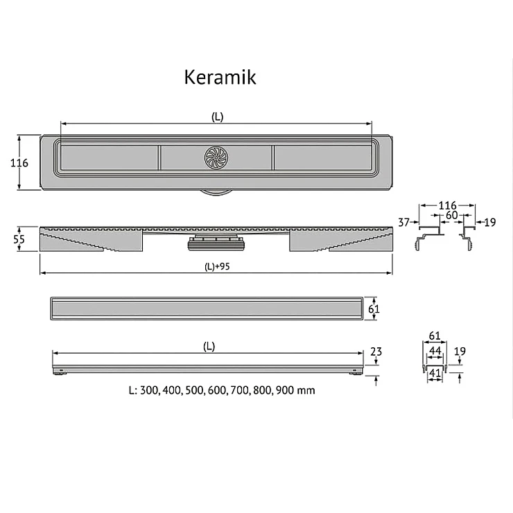 Душевой лоток Berges B1 Keramik 70 090118 хром матовый