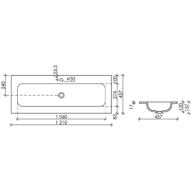 Раковина встраиваемая Ceramica Nova Grace 120см CN7017 белая