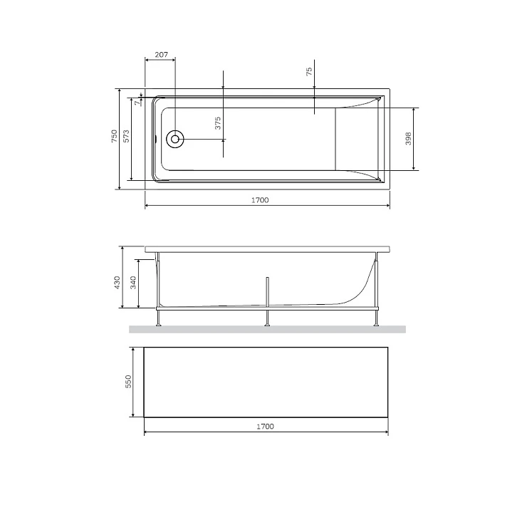 Экран AM.PM Gem 170х70 W90A-170-070W-P1 белый