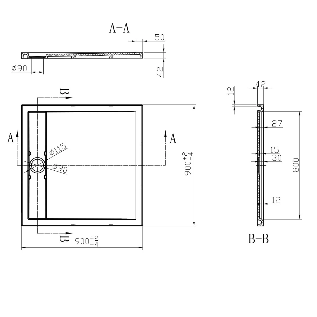 Душевой поддон Vincea 90х90см VST-2SR39090W белый