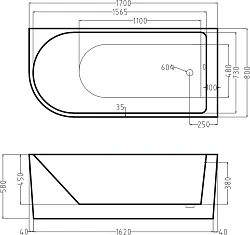 Акриловая ванна ESBANO Afina 170x80 левосторонняя ESVAAFINL белая глянцевая