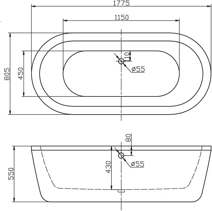 Акриловая ванна BelBagno 177,5x80,5 BB12-177,5 белая глянцевая