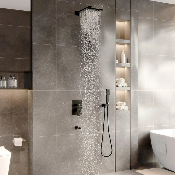 Душевой комплект BERGES NARDIS 3S BLACK с внутренней частью, черный матовый