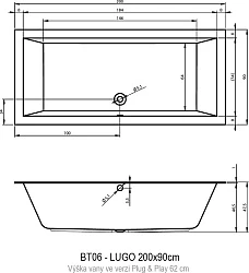 Акриловая ванна Riho Lugo 200x90 Plug & Play B137015005 левая, белая глянцевая
