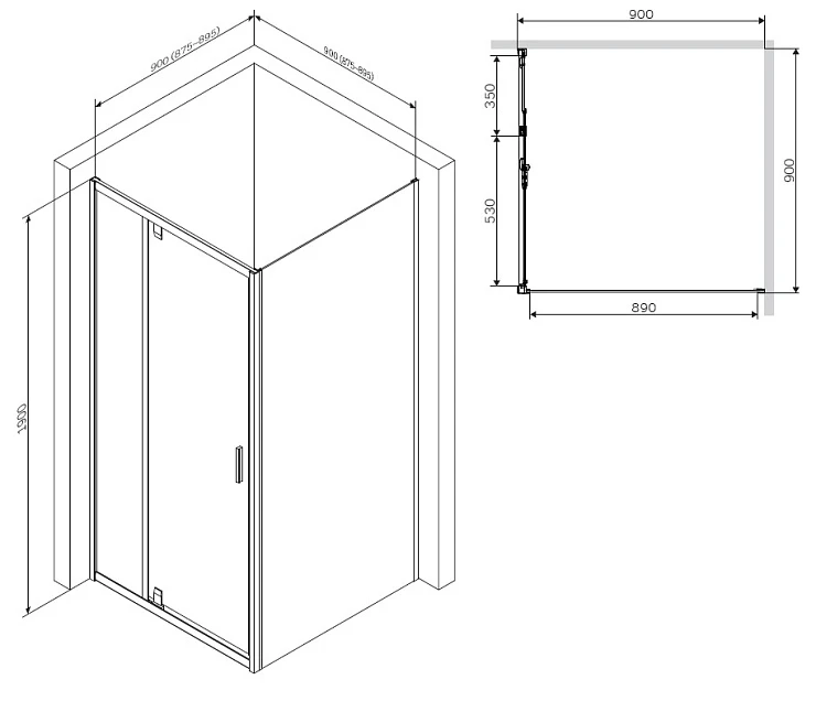 Душевой уголок AM.PM Gem 90x90см W90G-404-090MT профиль хром, стекло прозрачное