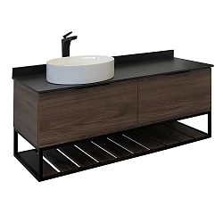 Тумба с раковиной Comforty Порто 120-1 00-00000828CF дуб тёмно-коричневый, с черной столешницей