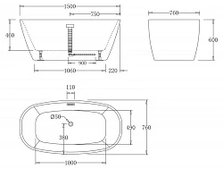 Акриловая ванна BelBagno 150x76x60 BB72-150 белая глянцевая