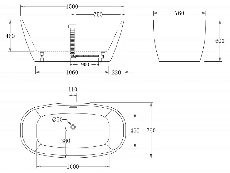 Акриловая ванна BelBagno 150x76x60 BB72-150 белая глянцевая