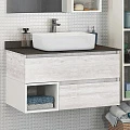 Тумба с раковиной Comforty Прага 90 00-00003827CF дуб белый, с антрацитовой столешницей