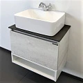 Тумба с раковиной Comforty Прага 60 00-00003478CF дуб белый, с антрацитовой столешницей