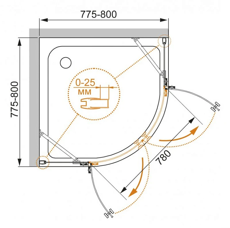 Душевой уголок Cezares Crystal 80x80см CRYSTAL-S-R-2-80-C-Cr профиль хром, стекло прозрачное
