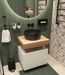 Мебель для ванной STWORKI Ольборг 60 столешница дуб французский, без отверстий, с тумбой 60, с раков