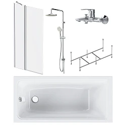 Акриловая ванна AM.PM Gem 150x70 с каркасом, шторкой и душевой системой W90ASET-150D3W5 белая