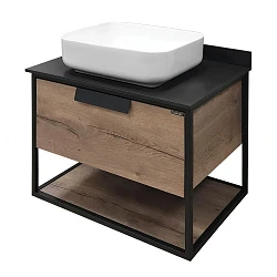 Тумба с раковиной Comforty Кёльн 75 00004149065CF дуб темный, с черной столешницей