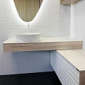 Тумба с раковиной Comforty Клеон 120 00-00000822CF дуб дымчатый, с левой белой столешницей
