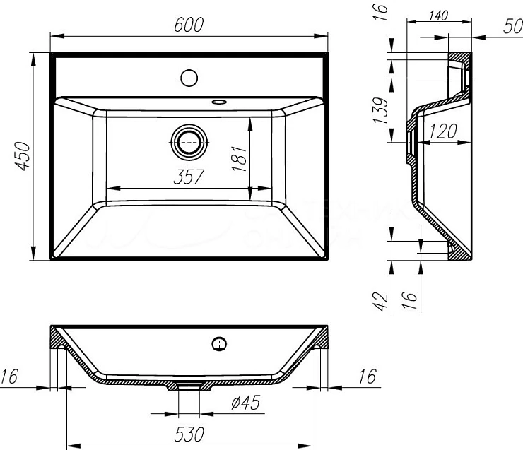 Раковина встраиваемая BelBagno Marino-Regina 60см BB600/450-LV-MR-AST белая