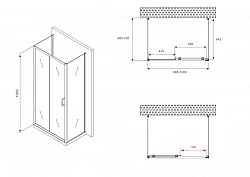 Душевой уголок ABBER Schwarzer Diamant 100х70см AG30100B-S70B-S70B профиль черный, стекло прозрачное